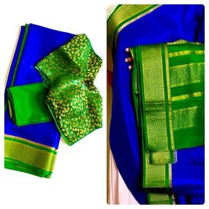 New Ethnic pure Mysore silk saree in rich blue with green border.